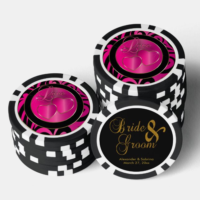 Bride and Groom Elegant Pink Hearts Poker Chips (Stack)