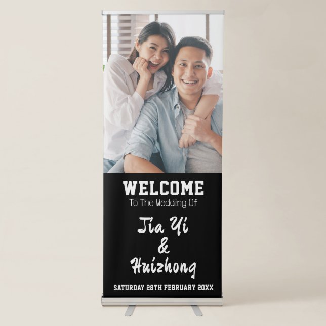 Bride And Groom Elegant Wedding Welcome Retractable Banner (Front)