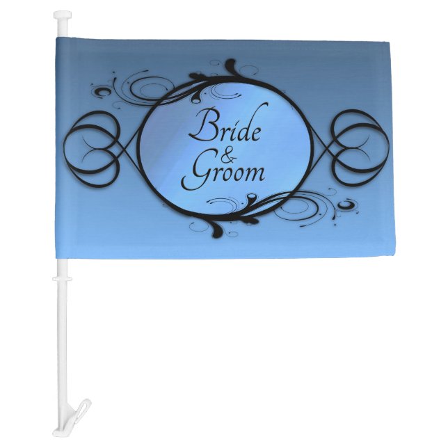 Bride and Groom Fantasy Blue Car Flag (Front)