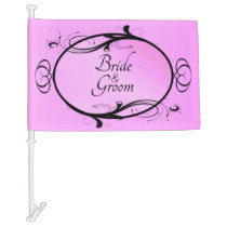 Bride and Groom Fantasy Pink Car Flag
