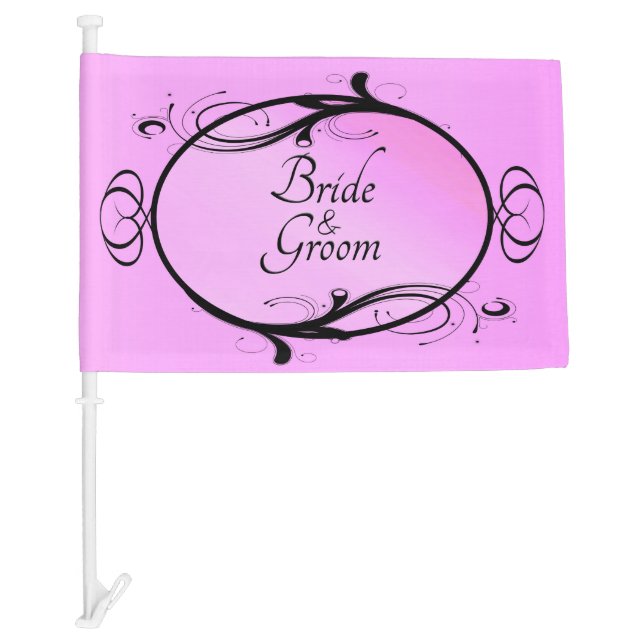 Bride and Groom Fantasy Pink Car Flag (Front)
