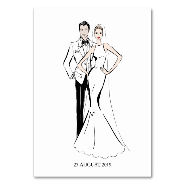 Bride and groom fashion illustration table number (Front)
