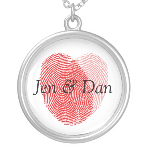 Bride And Groom Fingerprints Wedding Charm Silver Plated Necklace