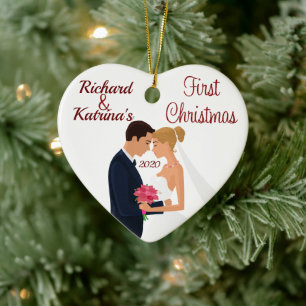Bride and Groom First Christmas Ceramic Ornament