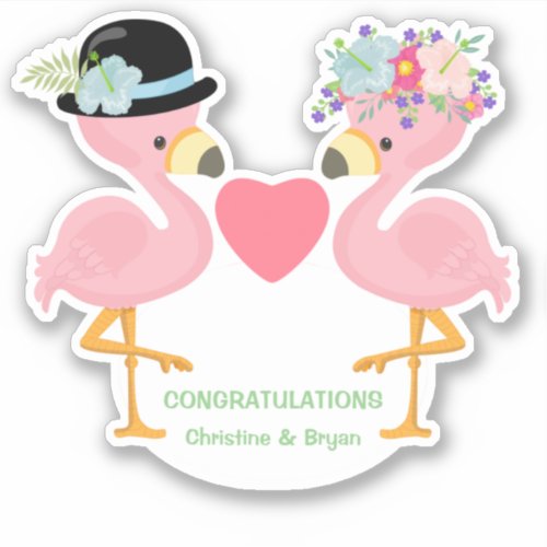 Bride and Groom Flamingo Couple Contour Sticker