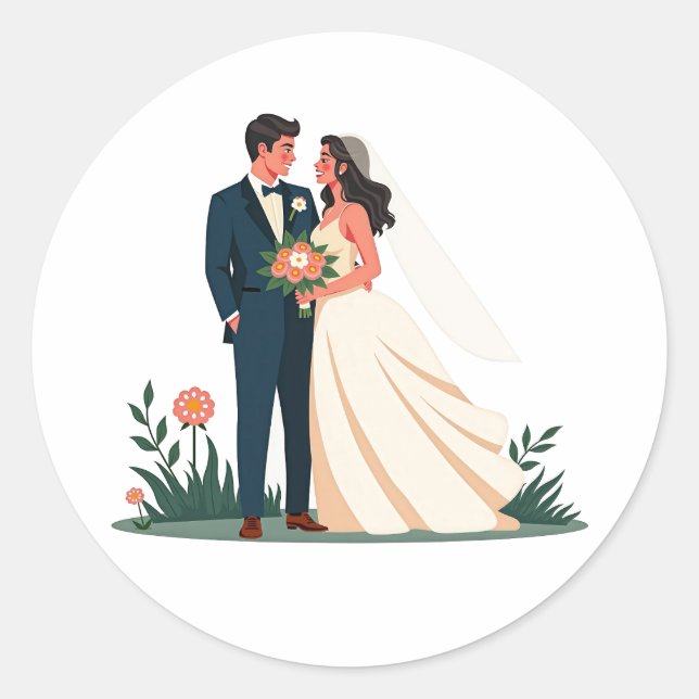Bride and Groom Floral Sticker (Front)