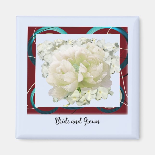 Bride and Groom Floral Wedding Magnet (Front)