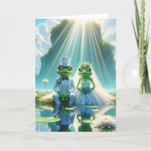 Bride and Groom Frogs On Lily Pad Card