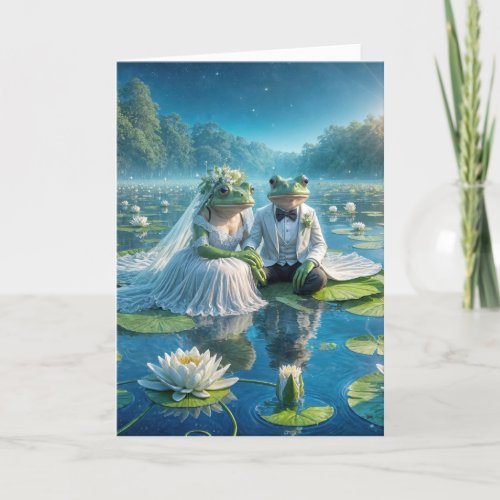 Bride and Groom Frogs On Lily Pad Card