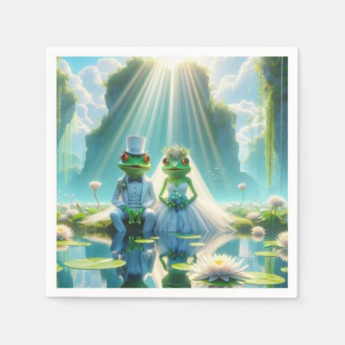 Bride and Groom Frogs On Lily Pad Napkins