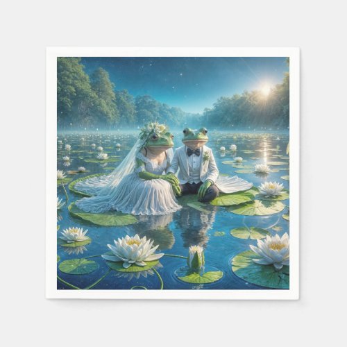 Bride and Groom Frogs On Lily Pad Napkins