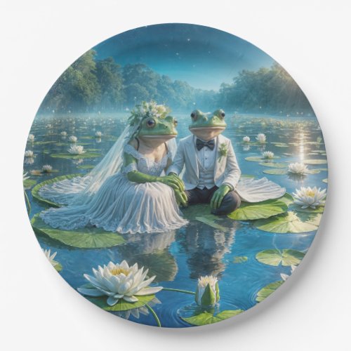 Bride and Groom Frogs On Lily Pad Paper Plates