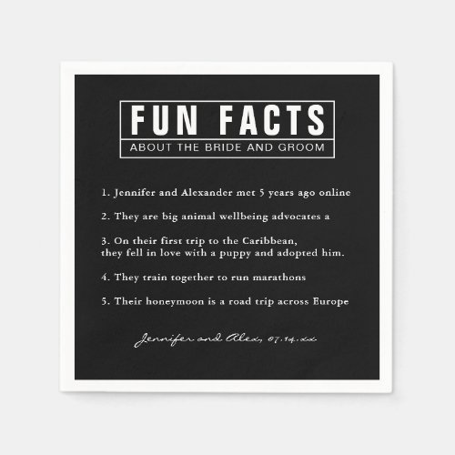 Bride and Groom Fun Facts Black and White Paper Napkins