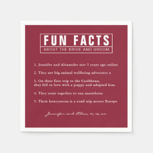 Bride and Groom Fun Facts Burgundy Red Paper Napkins
