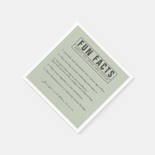 Bride and Groom Fun Facts Eucalyptus Green Paper Napkins Zazzle