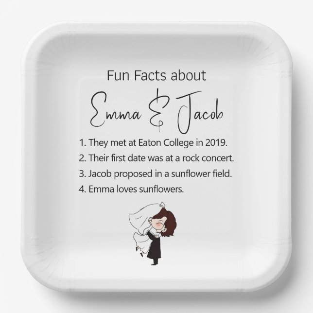 Bride and Groom Fun Facts Paper Plates (Front)