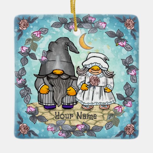 Bride and Groom Gnome wedding custom name  Ceramic Ornament