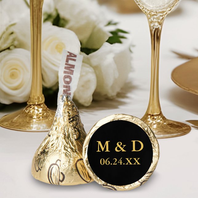 Bride and Groom Gold Initials Wedding Hershey®'s Kisses® (Customize to change text size, text color or background color.)