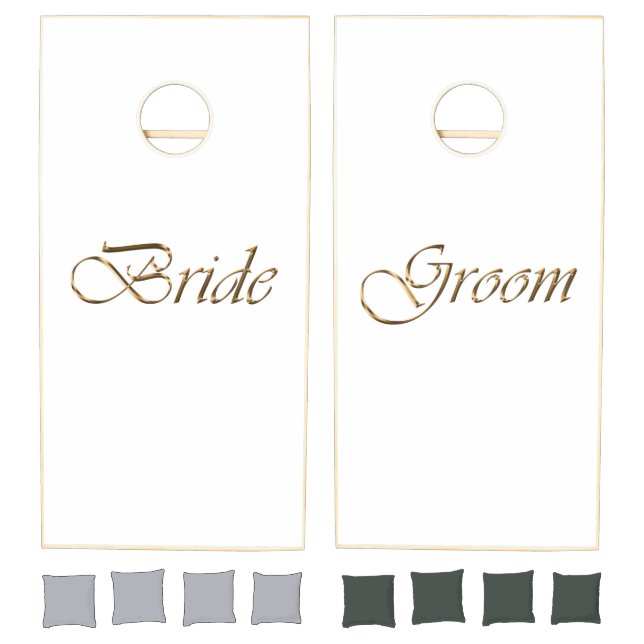 Bride and Groom gold script elegant wedding Cornhole Set (Set)