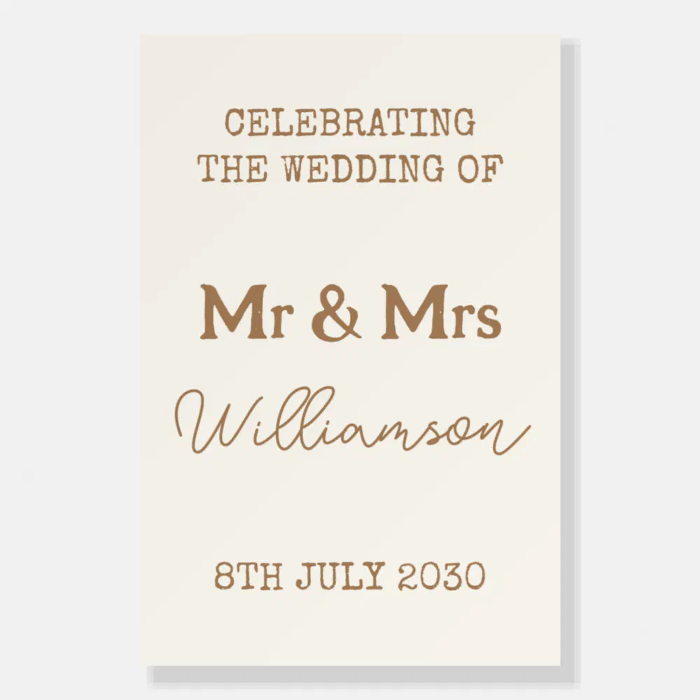 Bride And Groom Golden Brown Wedding Welcome Sign