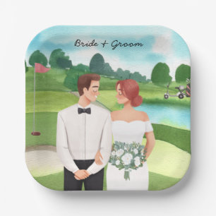  Bride and Groom Golfer wedding in golf course Paper Plates