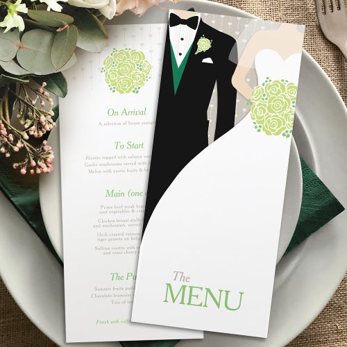Bride and groom green bouquet wedding menu
