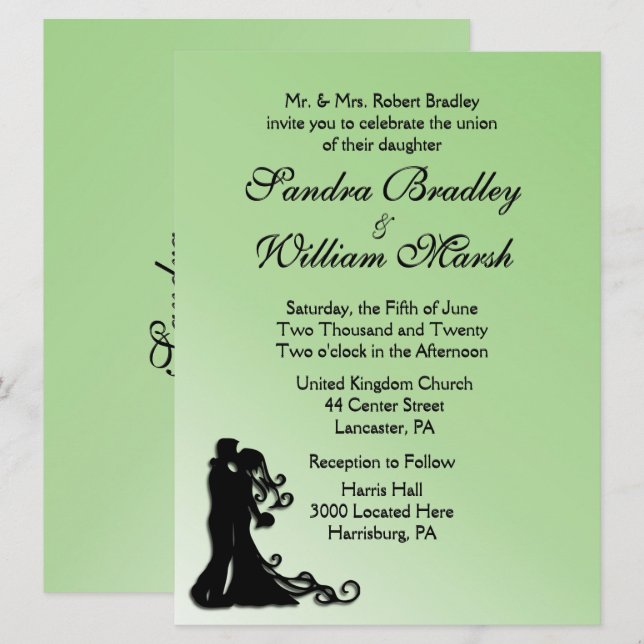 Bride and Groom Green Invitation (Front/Back)