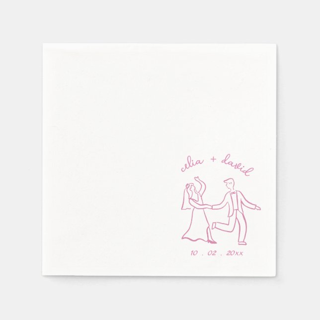 Bride and Groom Hand Drawn wadding Napkins (Front)
