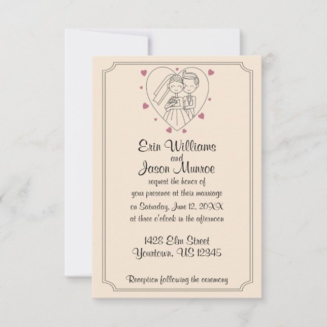 Bride and Groom Heart Sketch Wedding Invitation (Front)
