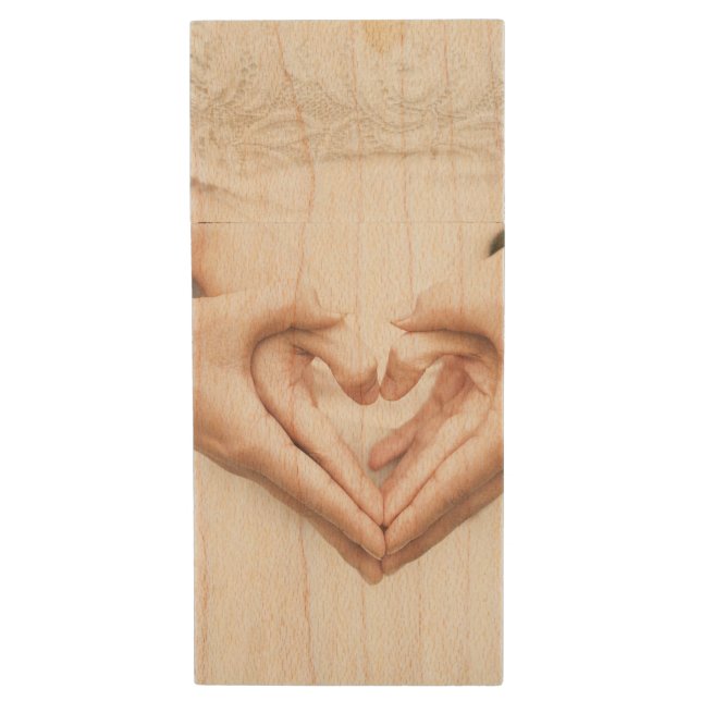 Bride and Groom Holding Hands (Wedding) (Marriage) Wood Flash Drive (Front Vertical)