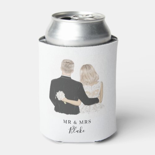 Bride and Groom Illustration Can Cooler
