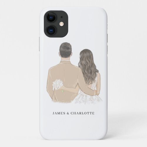 Bride and Groom Illustration iPhone 11 Case