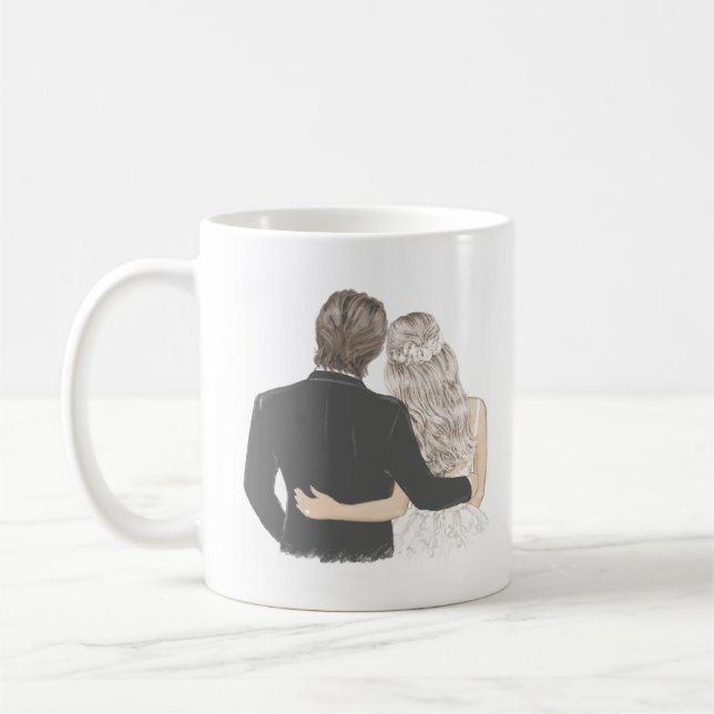 Bride and Groom Illustration Coffee Mug (Left)