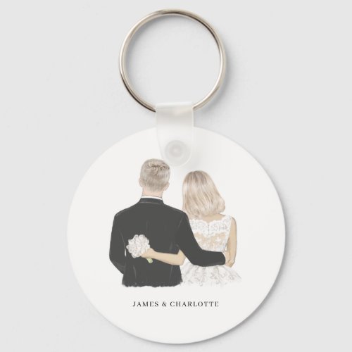 Bride and Groom Illustration Key Ring