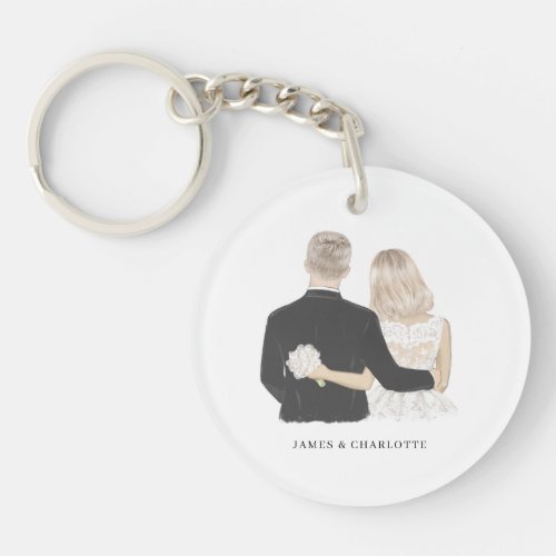 Bride and Groom Illustration Key Ring