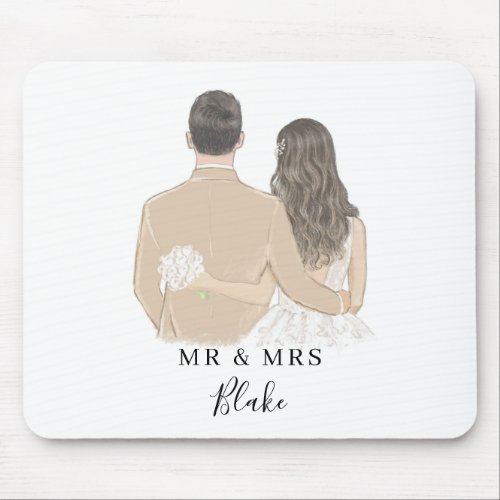 Bride and Groom Illustration Mouse Pad