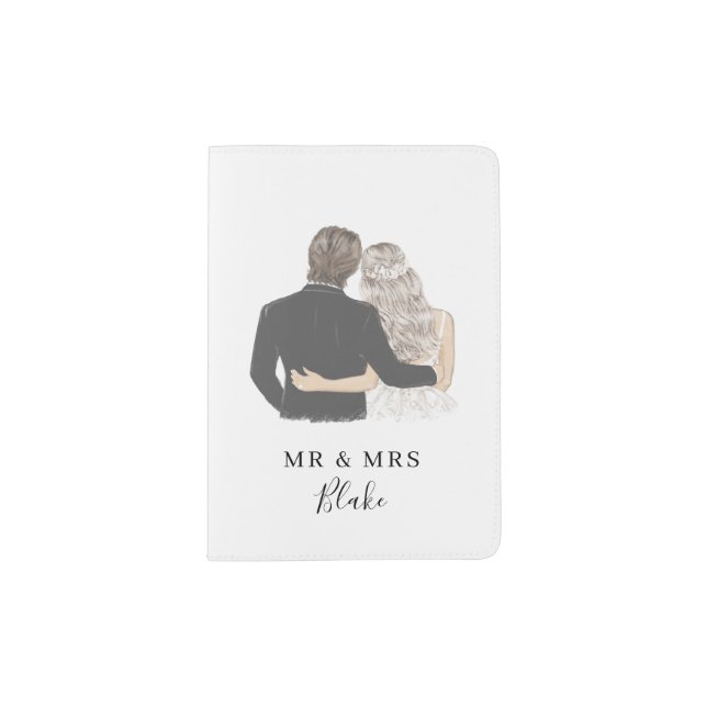 Bride and Groom Illustration Passport Holder (Front)