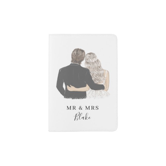 Bride and Groom Illustration Passport Holder (Front)