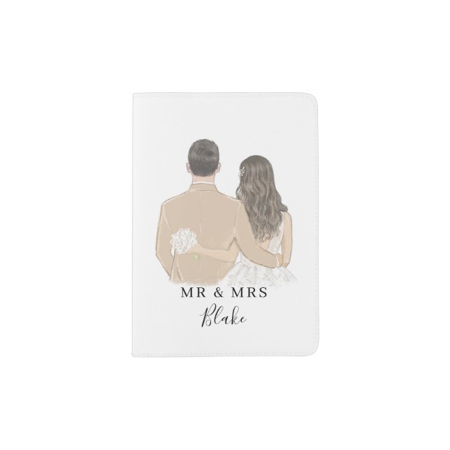 Bride and Groom Illustration Passport Holder (Front)