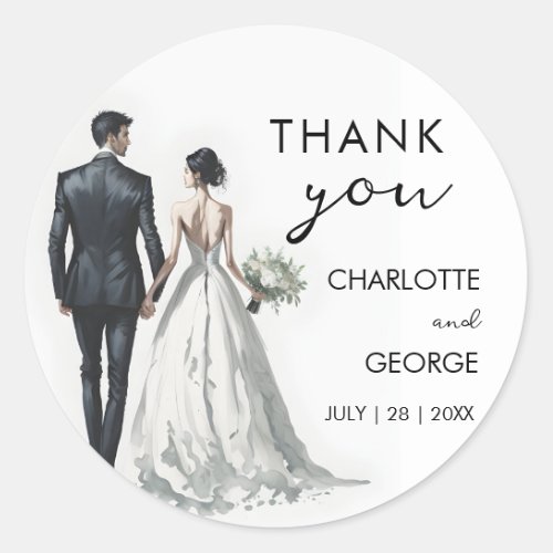 Bride and Groom Illustration Wedding Favors Classic Round Sticker