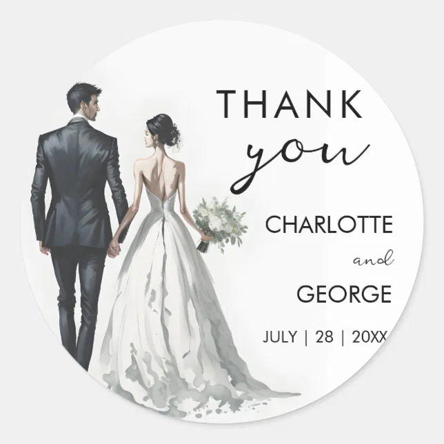 Bride Round Sticker Bride and Groom Illustration Wedding Favors Classic Round Sticker | Zazzle