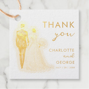 Bride and Groom Illustration Wedding Favors Foil Favor Tags