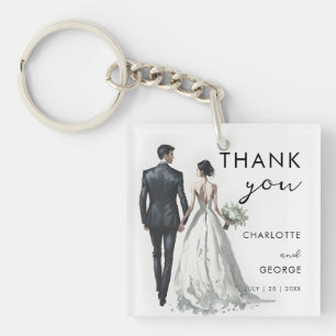 Bride and Groom Illustration Wedding Favors Keychain