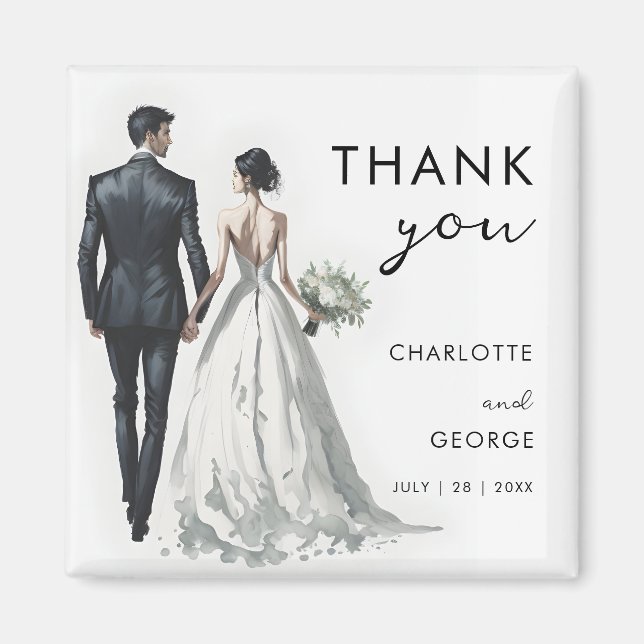 Bride and Groom Illustration Wedding Favors Magnet (Front)