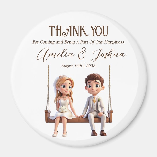 Bride and Groom Illustration Wedding Favors Magnet (Front)