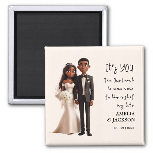 Bride and Groom Illustration with love quote Magnet