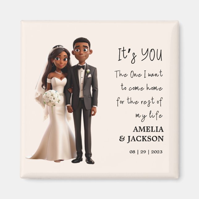 Bride and Groom Illustration with love quote Magnet (Front)