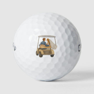 Bride and Groom in a Golf Cart Wedding Favor Balls
