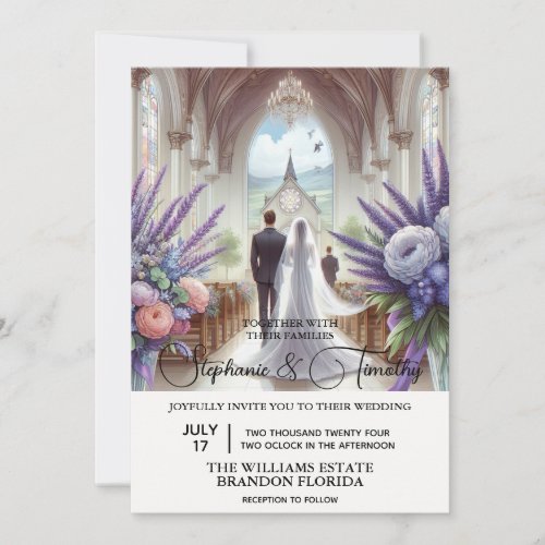 Bride and Groom in Chapel Invitation