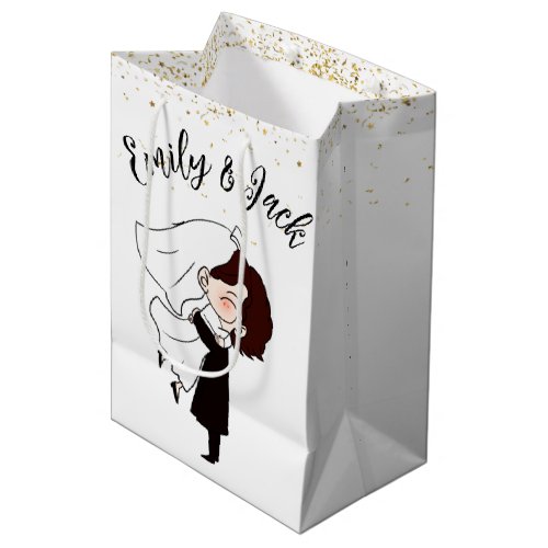 Bride and Groom in Gold Confetti  Medium Gift Bag